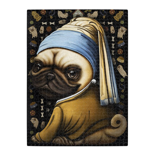 Exploding Kittens Pug with a Pearl Earring 1000 Piece Jigsaw Puzzle. Sold by Board Hoarders