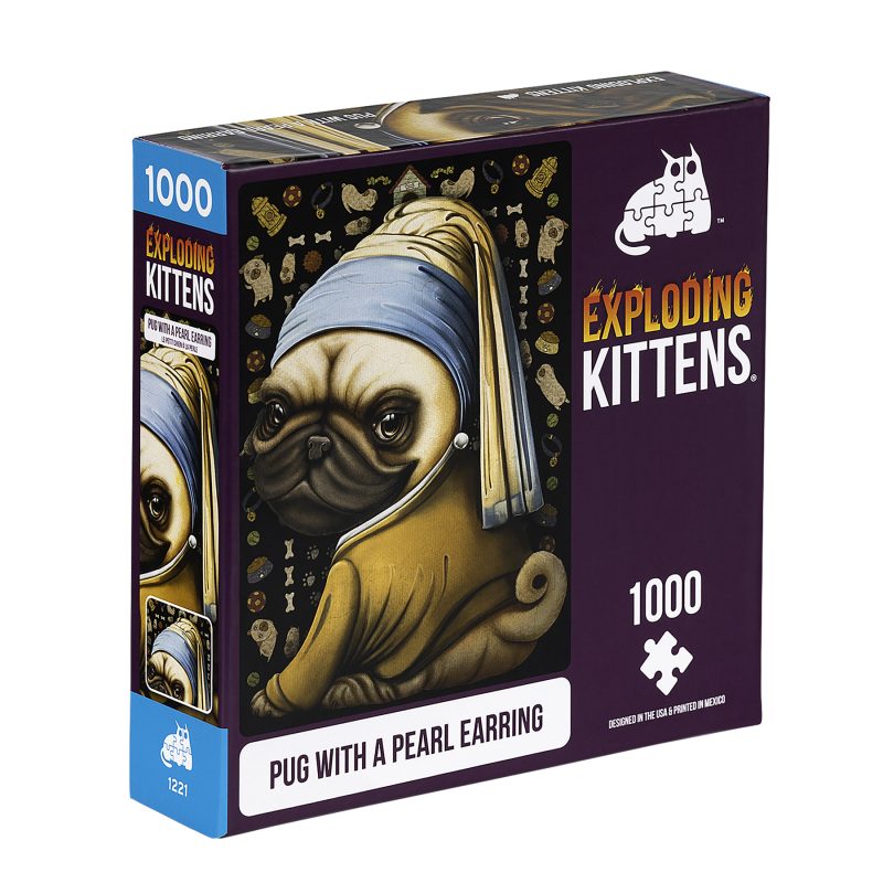 Exploding Kittens Pug with a Pearl Earring 1000 Piece Jigsaw Puzzle. Sold by Board Hoarders