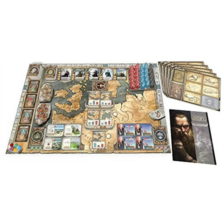 In the Name of Odin. Board game set with map and cards on a white background