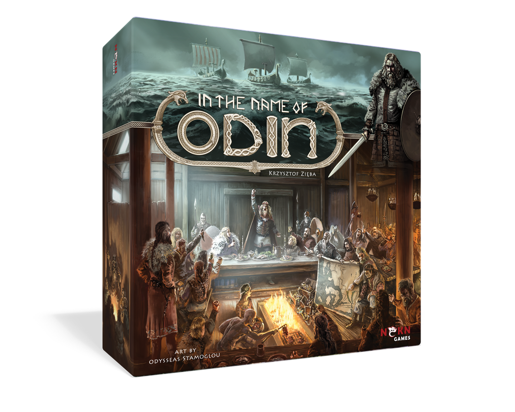 Board game box titled 'In the Name of Odin' with Viking-themed artwork on a white background.