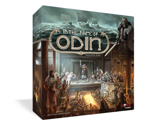 Board game box titled 'In the Name of Odin' with Viking-themed artwork on a white background.