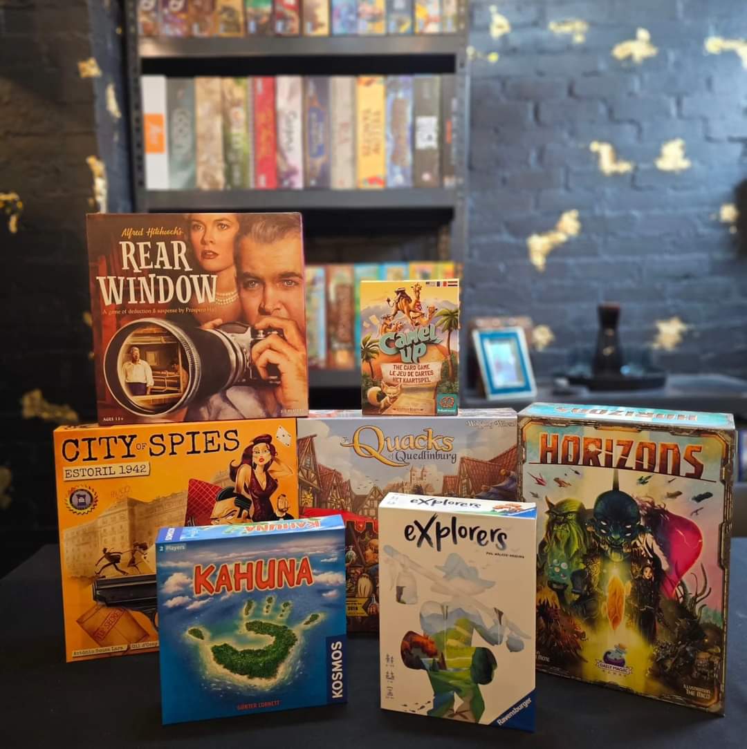 Rear window, camel up, city of spies, quacks of quedlingburg, horizons, kahuna, explorers