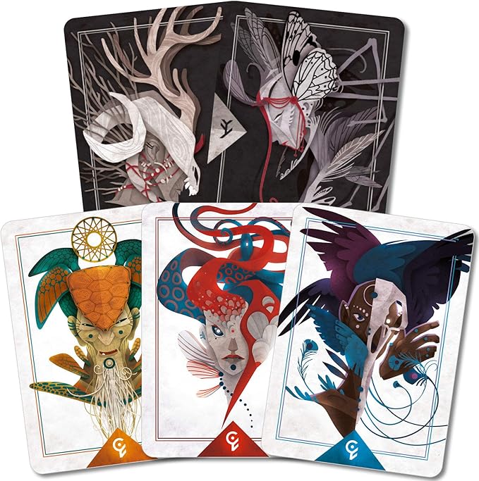 Shamans Set of playing cards with artistic designs on a white background