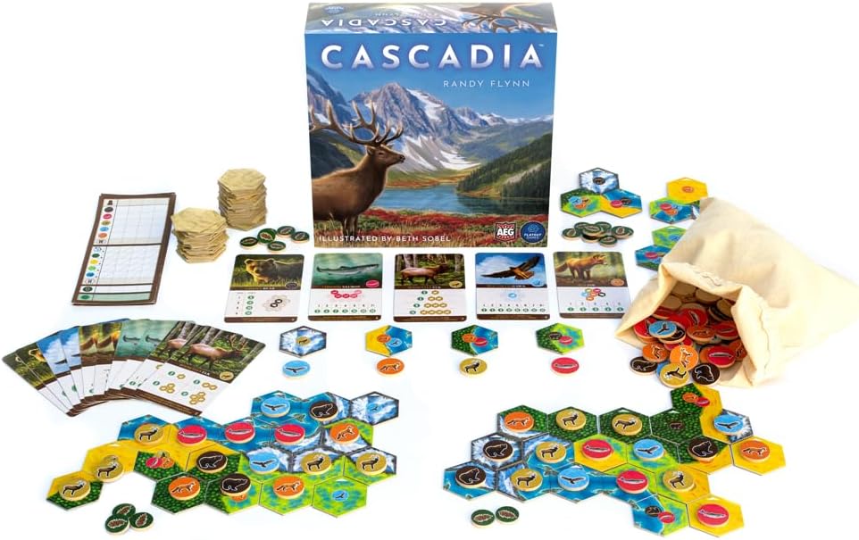 Cascadia is a puzzly tile-laying and token-drafting game featuring the habitats and wildlife of the Pacific Northwest. Sold by Board Hoarders