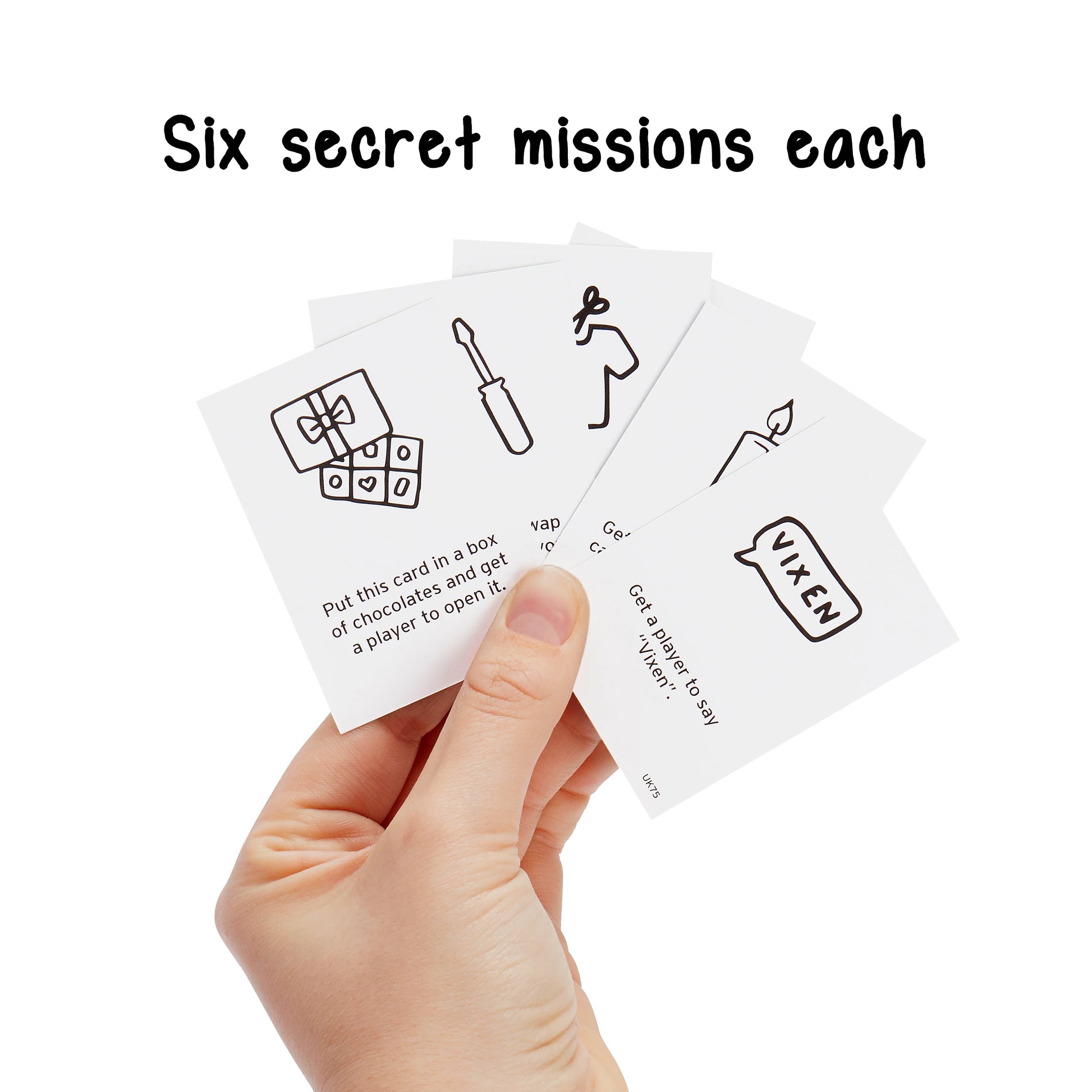 Don't Get Got! is a party game in which each player receives six Christmassy secret missions. The first player to complete three of these missions wins.