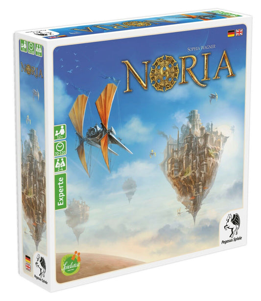 Pegasus Spiele - Noria is a steampunk-styled game from award-winning author Sophia Wagner, featuring stunning artwork from Michael Menzel and Klemens Franz.  Sold by BoardHoarders