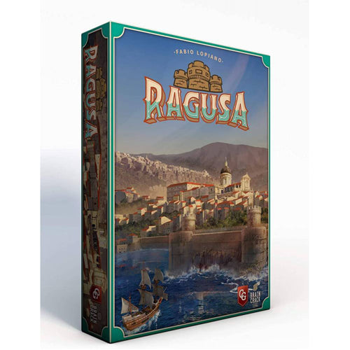 Ragusa Board game box titled 'Ragusa' with a scenic cityscape on the cover