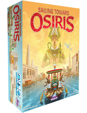 Sailing Toward Osiris. Board game box titled 'Sailing Toward Osiris' with Egyptian-themed artwork on a yellow background.