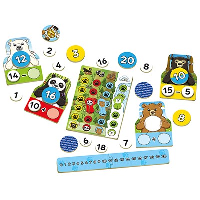 Number Bears is a fun multi-purpose math match-up game that'll have kids hustling to get their bear from Point A to Point B, by turning over number cards and solving addition and subtraction puzzles.