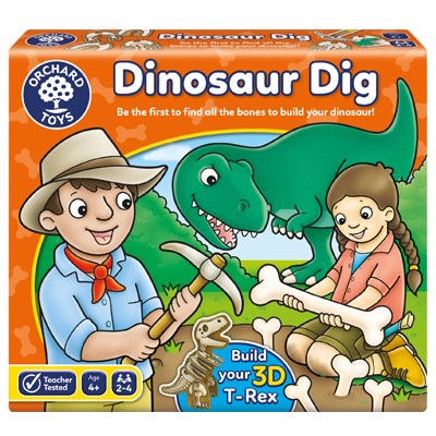 Dinosaur Dig - compete to assemble a 3D dinosaur by uncovering all the bones with  this fun game by Orchard Toys! Sold by Board Hoarders