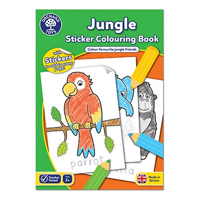 Orchard Toys Jungle Colouring Book - a 24-page animal sticker colouring activity book. Board Hoarders.